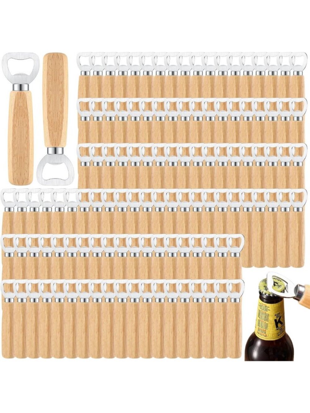 72 Pcs Stainless Steel Wine Bottle Openers Set, Wooden Handle, Bulk Party